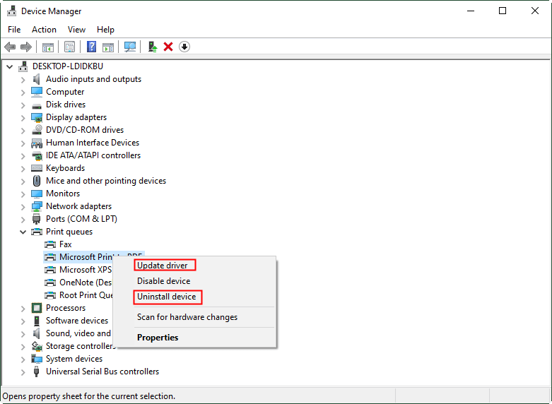 uninstall or update the driver