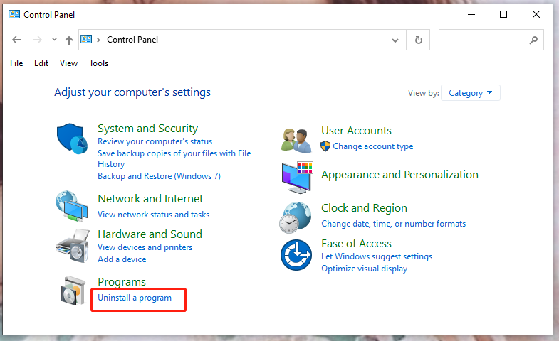choose uninstall a program