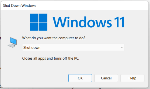 andom Windows 11 shutdown box