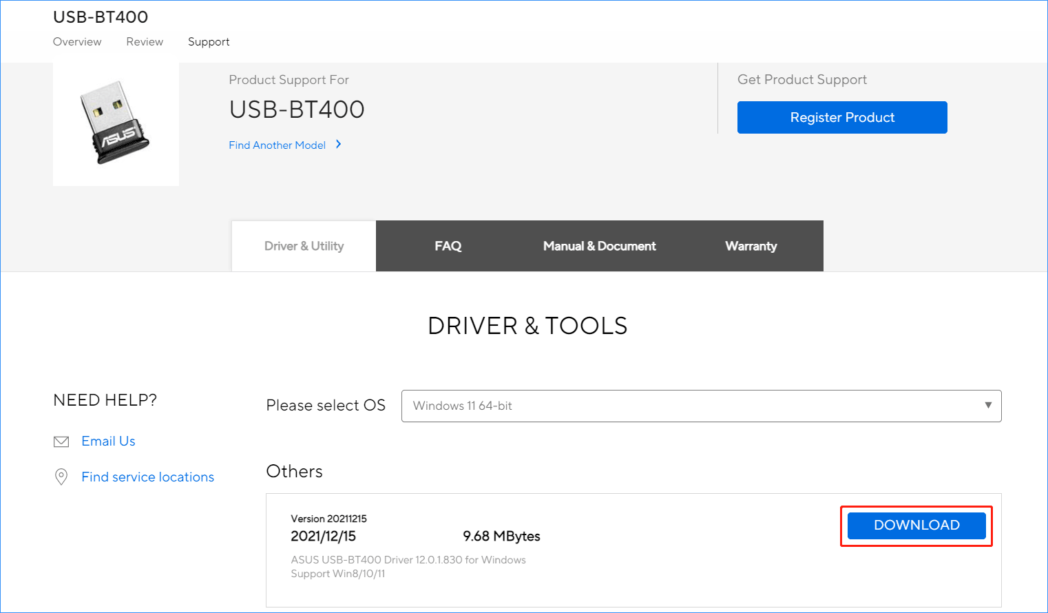 Asus USB BT400 driver Windows 11 download