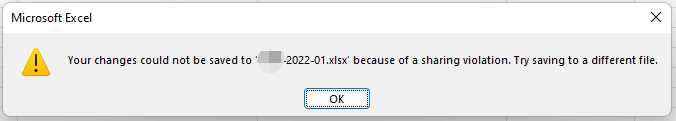 your changes could not be saved because of a sharing violation