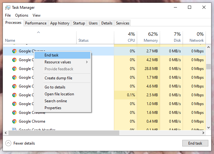 click end task