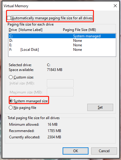 change the page file setting