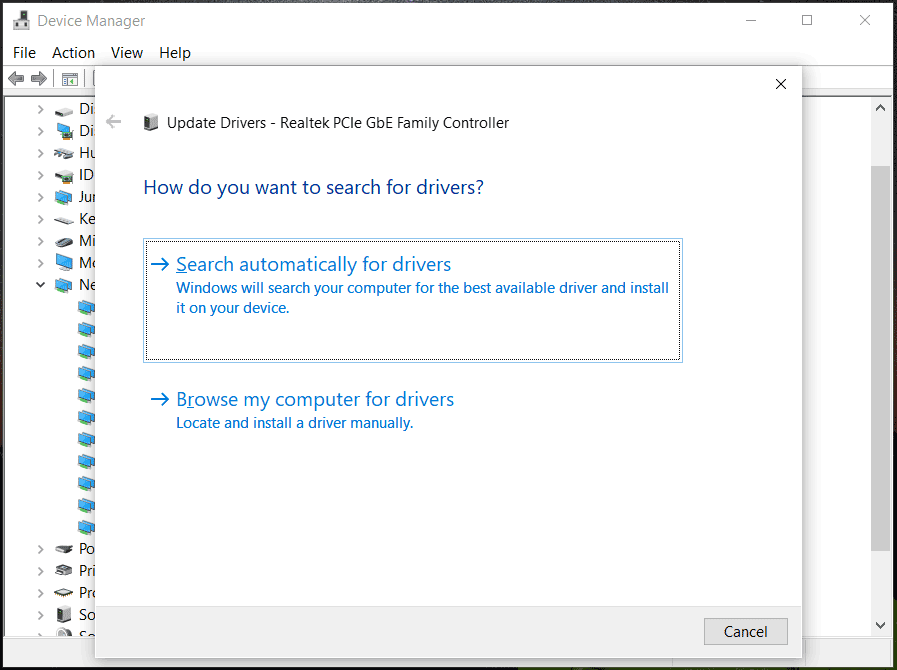 update network adapter driver in Device Manager