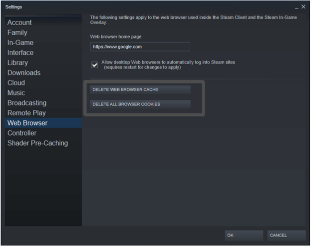 delete browser cache and cookies