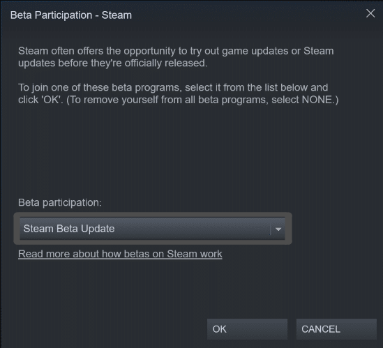 click steam beta update