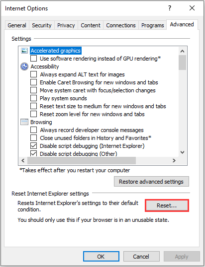 click Reset