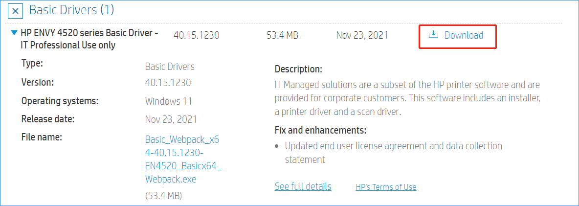 HP Envy 4520 driver Windows 11