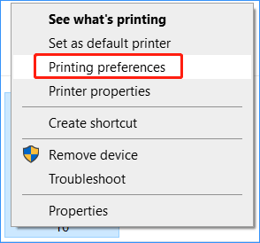 printing preferences