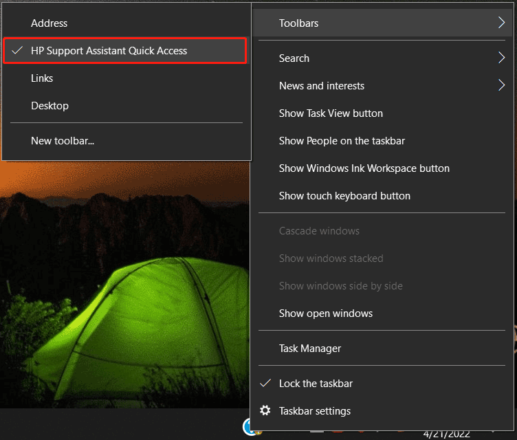 remove HP Support Assistant on Taskbar