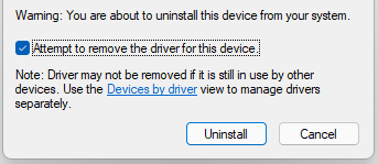 attempt to remove the driver for this device