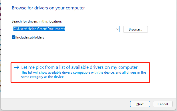 let me pick from a list of available drivers