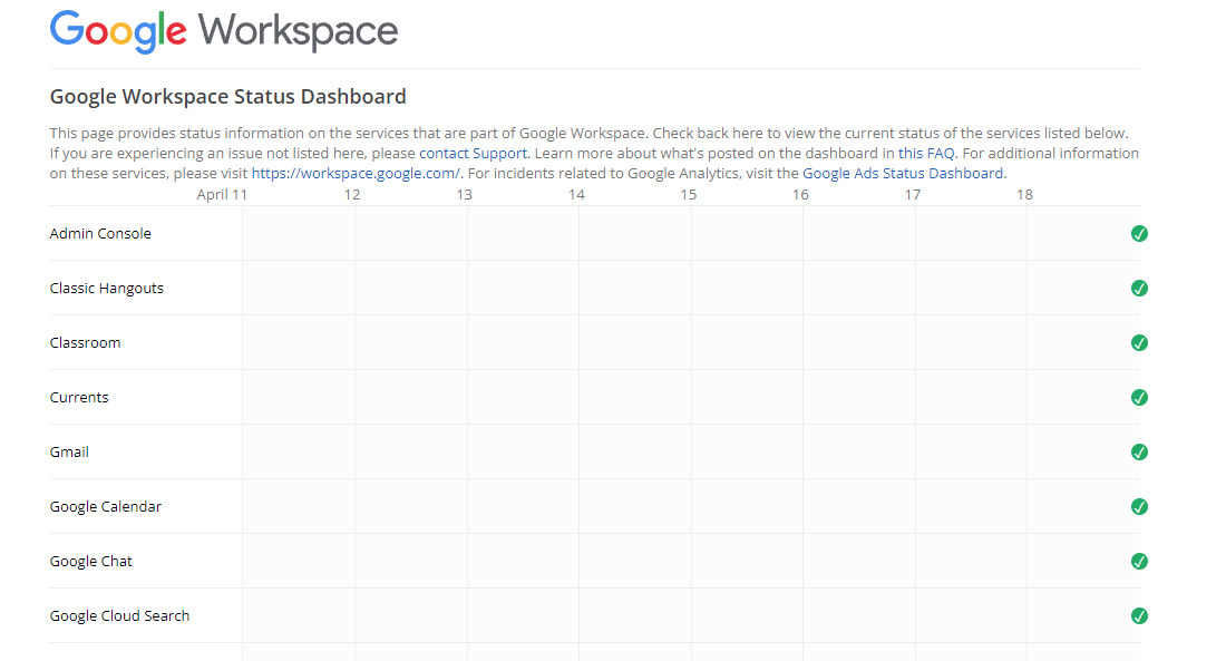 Google Workspace Status Dashboard