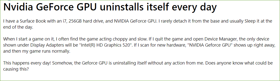 NVIDIA graphics driver uninstalled itself