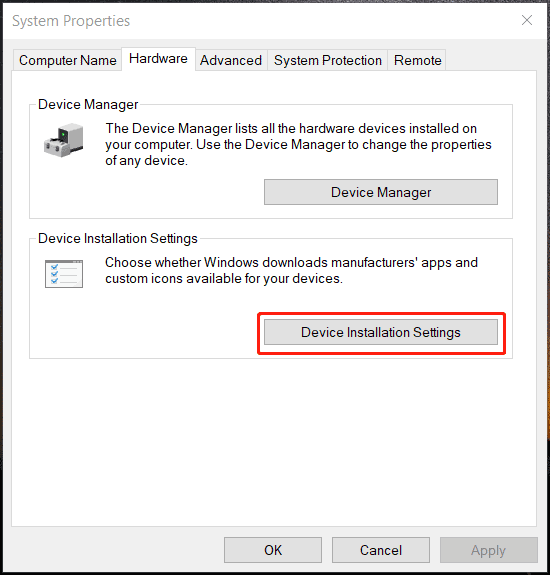 system properties hardware tab
