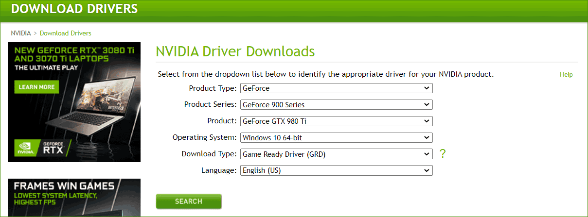 download NVIDIA driver from website