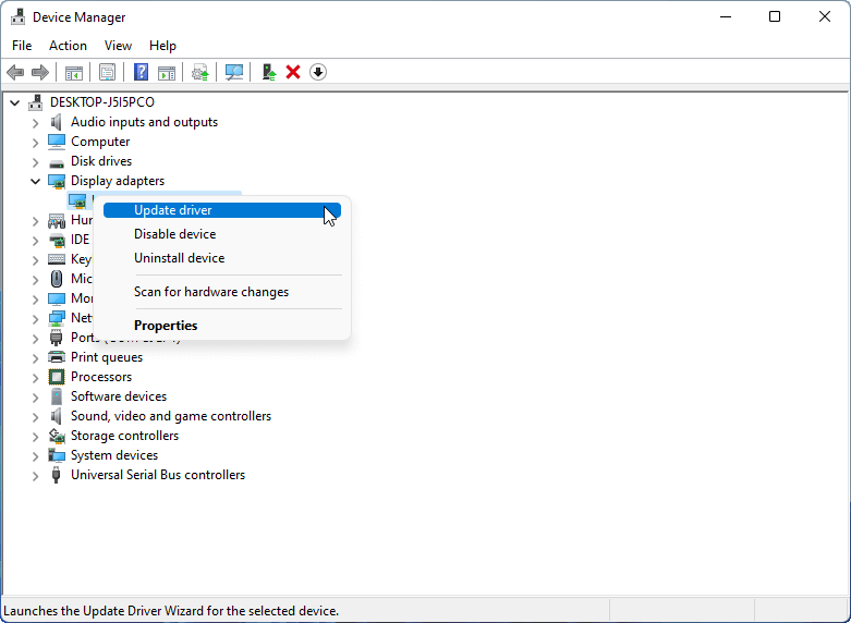 update display adapters driver