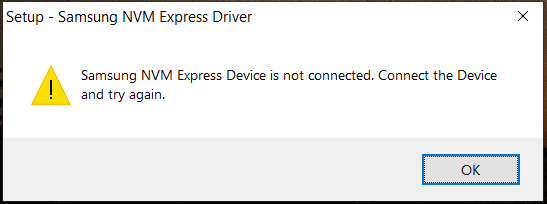 Samsung NVM Express Device is not connected