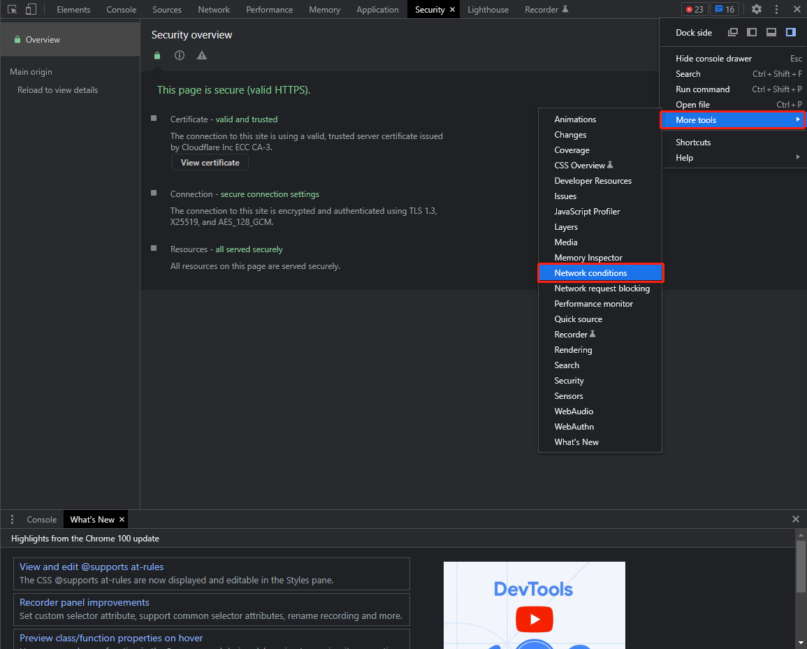 select Network conditions