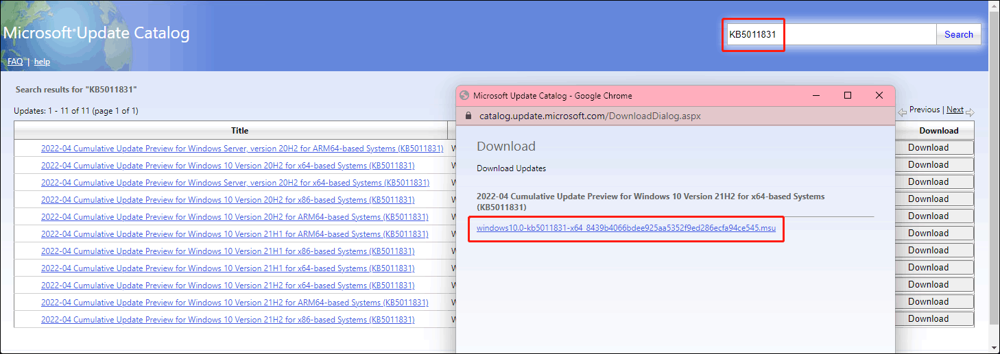 download Windows 10 KB5011831 offline installer