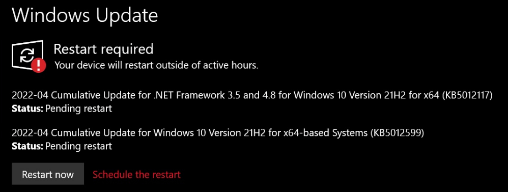 Windows 10 KB5012599 in Windows Update
