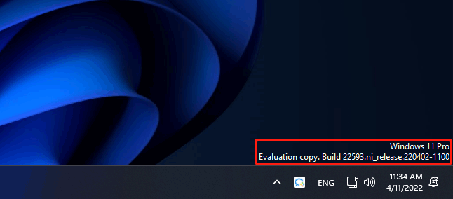 watermark on the desktop in Windows 11 pre-release builds