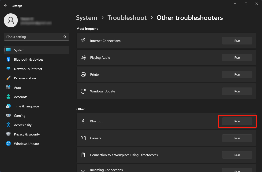 run the Bluetooth troubleshooter