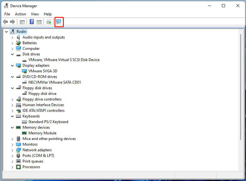 click Scan for hardware changes icon