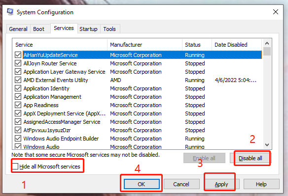 hide all Microsoft services