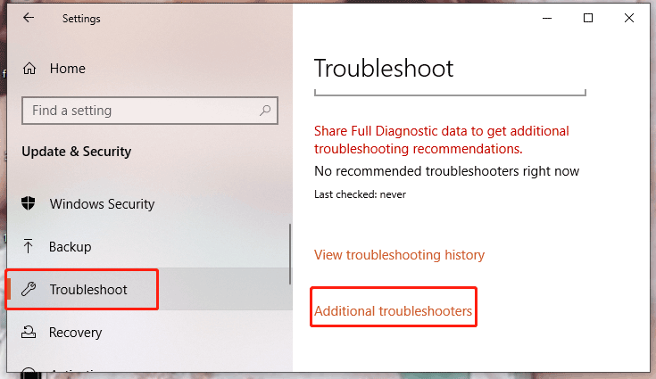 click Additional troubleshooters