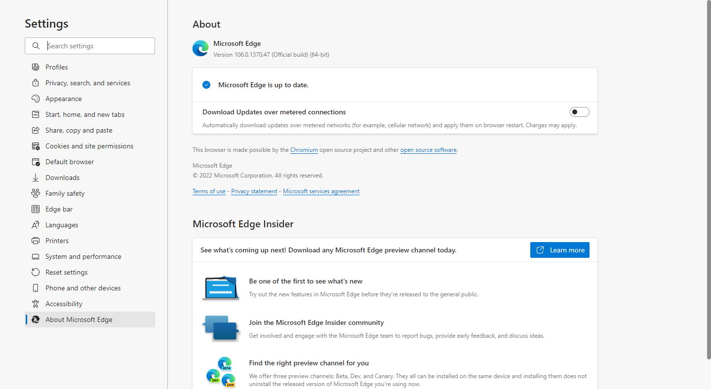 Select About Microsoft Edge