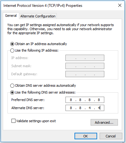 Use the following DNS server addresses