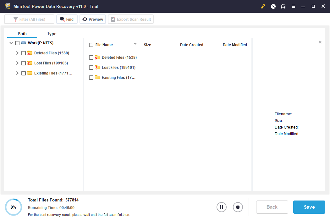 the software is scanning the selected drive