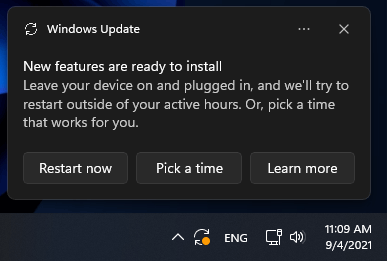 Windows Update restart prompt