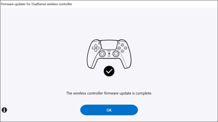 the wireless controller firmware update is complete click OK