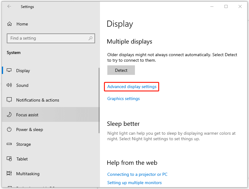choose Advanced display settings