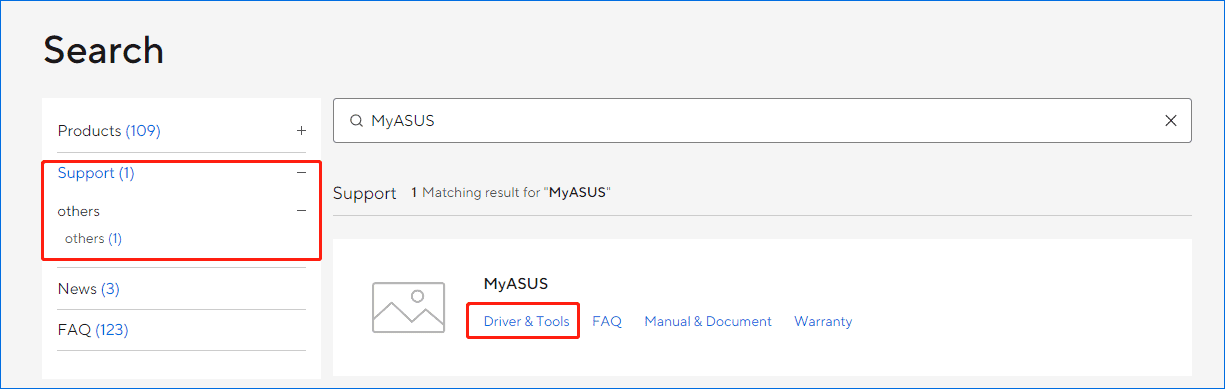 search for MyASUS via ASUS website