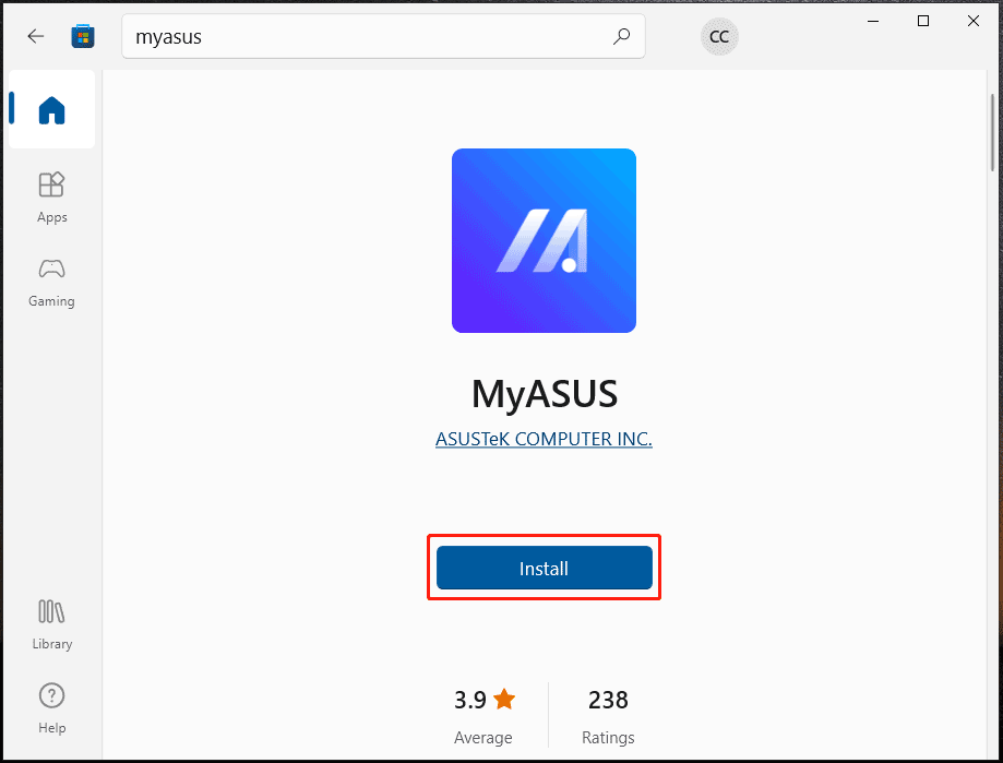 MyASUS download Windows 10 via Store