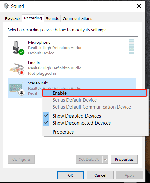 enable Stereo Mix Windows 10
