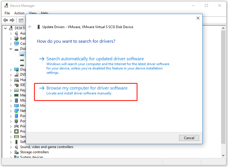 choose Browse my computer for driver