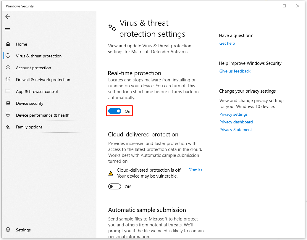 turn the Real-time protection option off