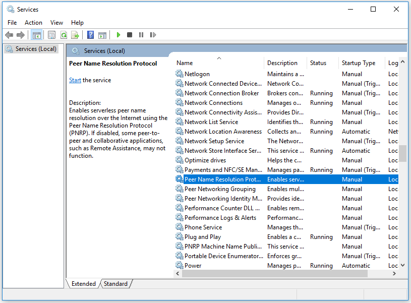 locate the Peer Name Resolution Protocol