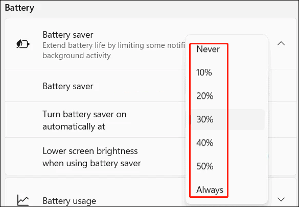 turn battery saver on automatically at