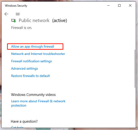 click allow an app through firewall
