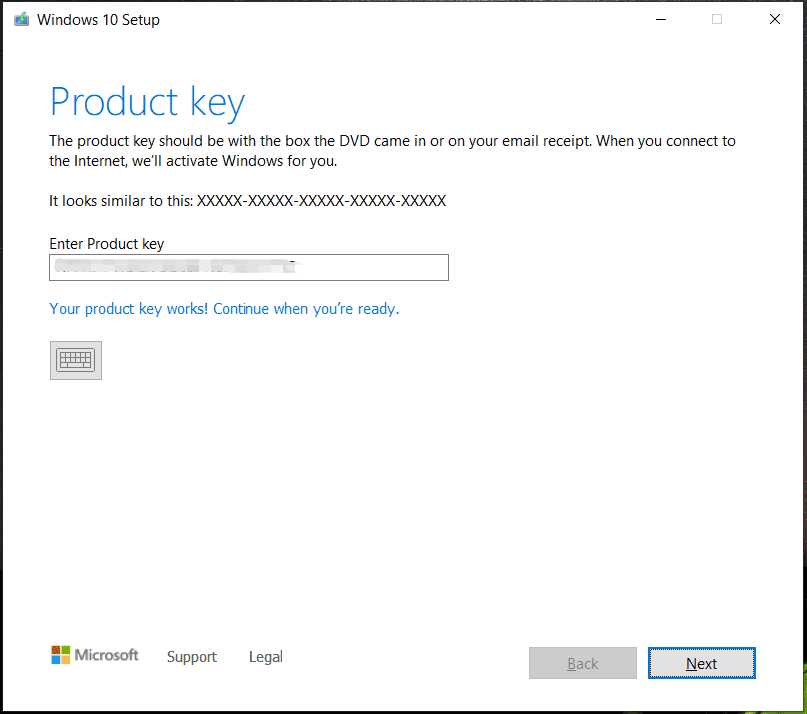 enter Windows 10 Enterprise product key