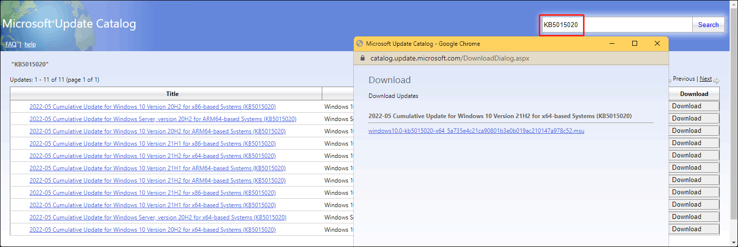 download an offline installer for Windows 10 KB5015020