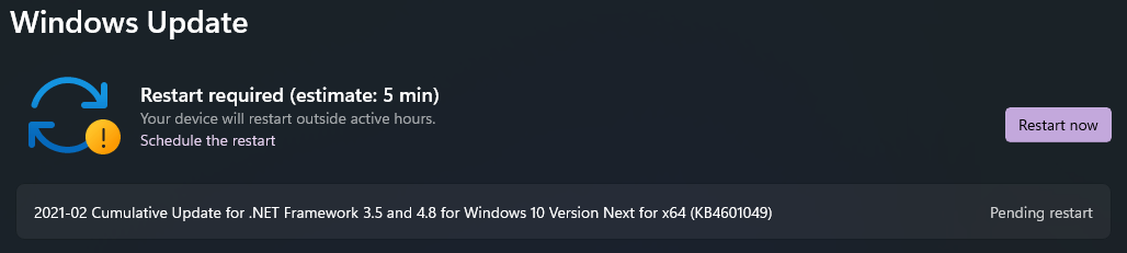 .NET Framework update in Windows Update