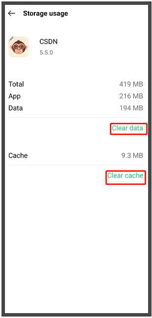 clear cache and data
