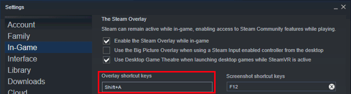 Steam Overlay shortcut