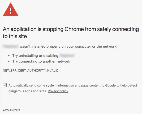 Software on Your Computer Is Stopping Chrome from Safely Connecting to the Web/Site